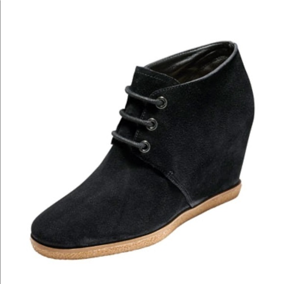 Cole Haan Leslie Suede Wedge Ankle Boot Black Size 8 - Picture 1 of 7